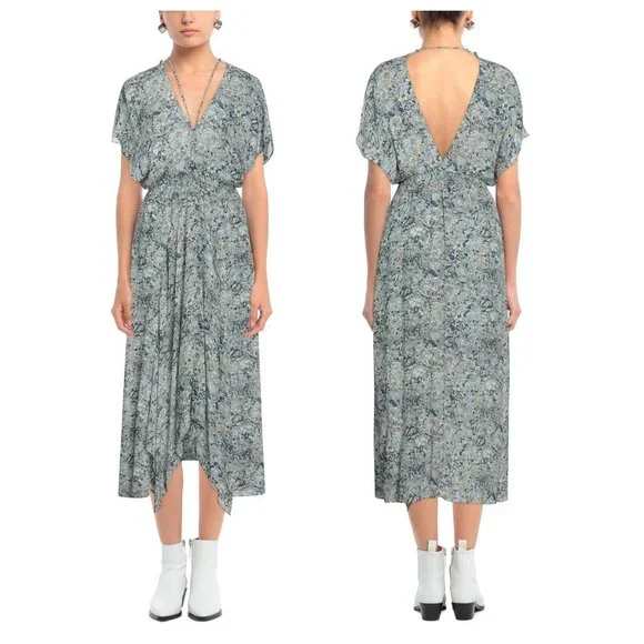 maje Rachelle Floral Print Smocked Maxi Dress
